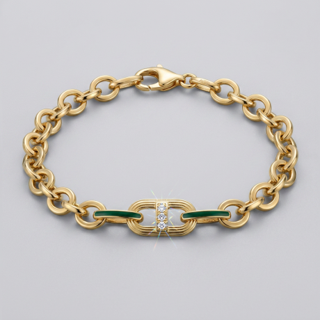 💛 Yeşil Detaylı Kilit Tasarım Altın Bileklik – Şıklığın İmzalı Hali