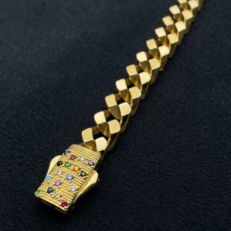 Çok Renkli Taşlı Kilit Detaylı Altın Gurmet Bileklik